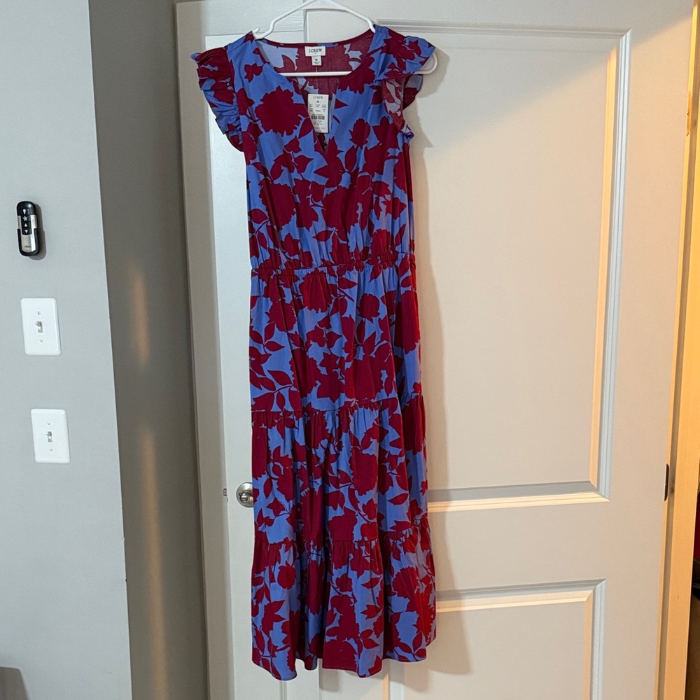 J. Crew Red and Blue Floral Maxi Dress